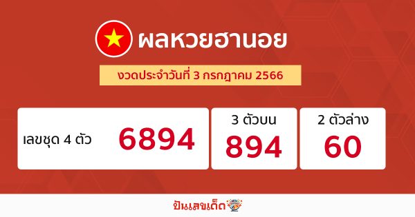 ผลหวยฮานอย 3/07/66
