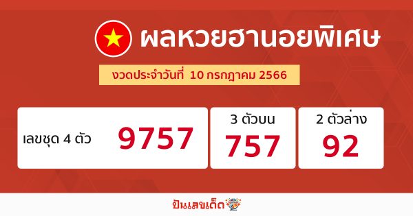 ผลหวยฮานอยพิเศษ 10/07/66-punlekded.com