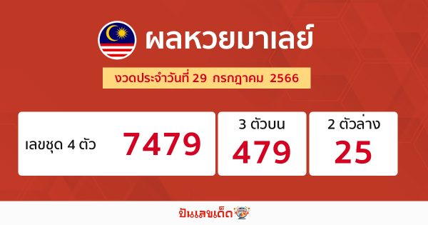 ผลหวยมาเลย์ 29/07/66 - ปันเลขเด็ด.com