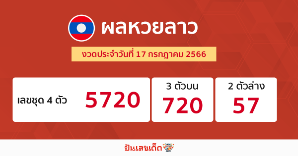 ผลหวยลาว งวดประจำวันที่ 17 กรกฎาคม 2566