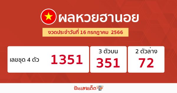 ผลหวยฮานอย 16/07/66 - ปันเลขเด็ด.com