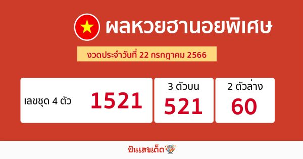 ผลหวยฮานอยพิเศษ 22/7/66