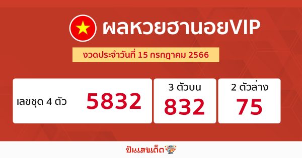 ผลหวยฮานอยVIP 15/07/66-punlekded.com