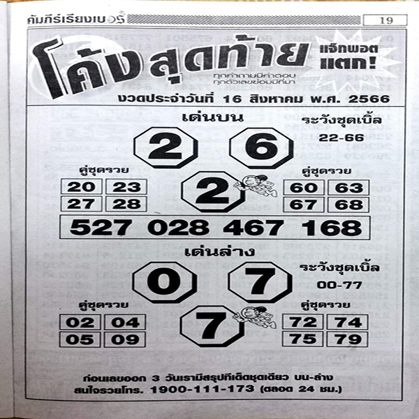 เลขโค้งสุดท้าย 16 8 66