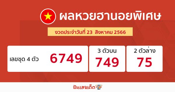 ผลหวยฮานอยพิเศษ 23/08/66