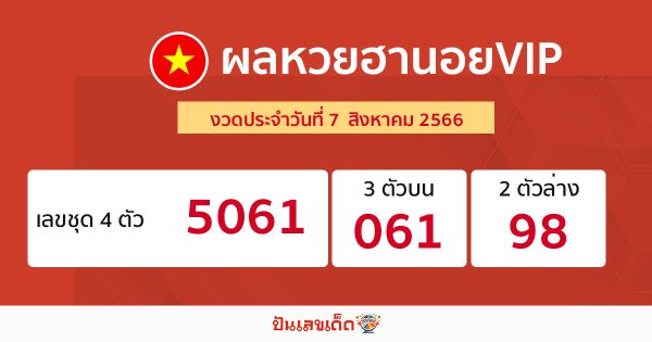 ผลหวยฮานอยVIP 7/08/66