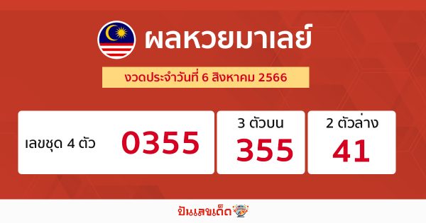 ผลหวยมาเลย์ 6/08/66-punlekded.com