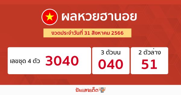 ผลหวยฮานอย 31/08/66-punlekded.com