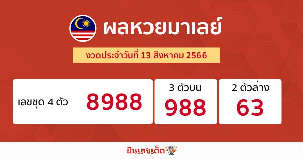 ผลหวยมาเลย์ 13/08/66