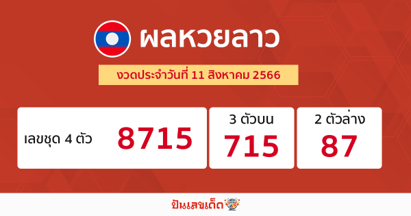 ผลหวยลาว งวดประจำวันที่ 11 สิงหาคม 2566