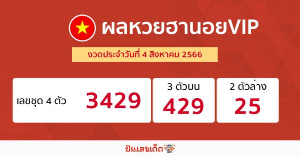 ผลหวยฮานอย VIP 4/08/66