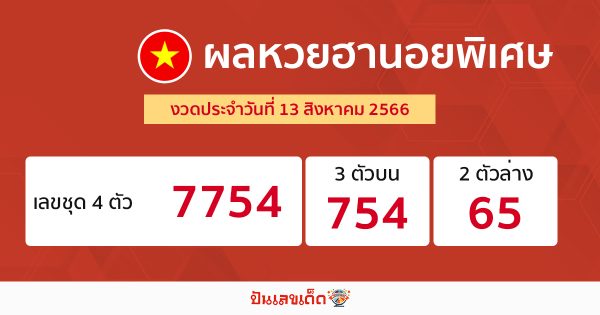 ผลหวยฮานอยพิเศษ 13/08/66 