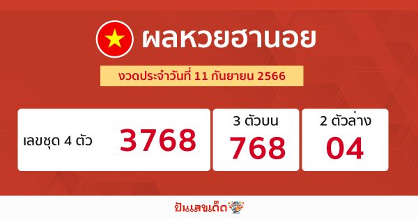 ผลหวยฮานอย 11/09/66-punlekded.com