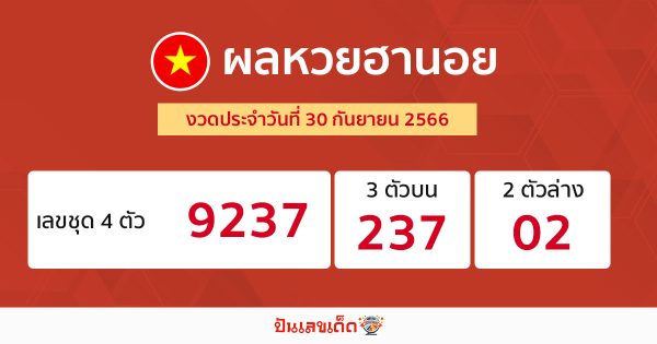 ผลหวยฮานอย 30/09/66