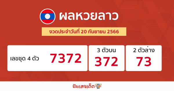 ผลหวยลาว งวดประจำวันที่ 20 กันยายน 2566