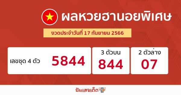 ผลหวยฮานอยพิเศษ 17/09/66-punlekded