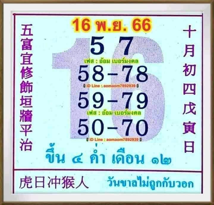 เลขปฏิทิน 16 11 66-"Calendar number"
