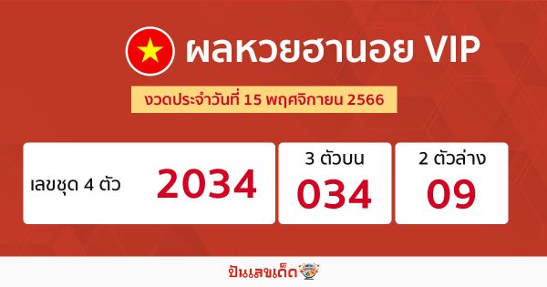 ผลหวยฮานอยVIP 15/11/66-"Hanoi VIP lottery results 15-11-66"