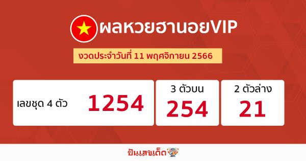 ผลหวยหวยฮานอยVIP 11/11/66-"Hanoi VIP lottery results."