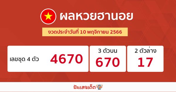 ผลหวยฮานอย 10/11/66-"Hanoi lottery results 10-11-66"