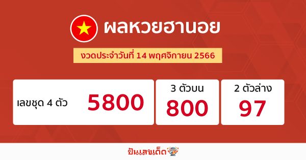 ผลหวยฮานอย 14/11/2566 - "Hanoi lottery results 14-11-2566"