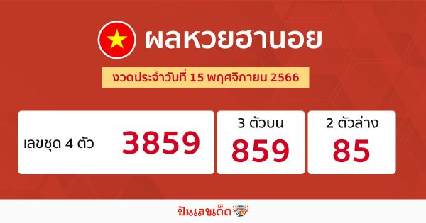 ผลหวยฮานอย 15/11/66-"Hanoi lottery results 15-11-66"