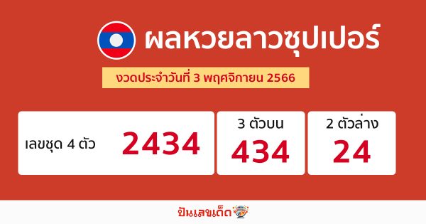 ผลหวยลาวซุปเปอร์ 3/11/66-"Lao Super Lottery results
