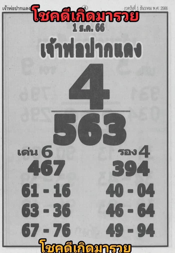 หวยเจ้าพ่อปากแดง1/12/66-''Red Pak Godfather lottery 11266''