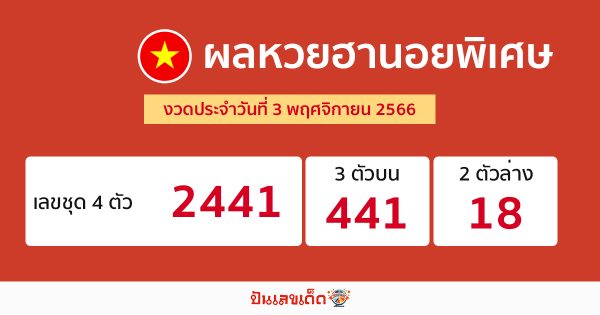 ผลหวยฮานอยพิเศษ 3/11/66-"Special Hanoi lottery results"