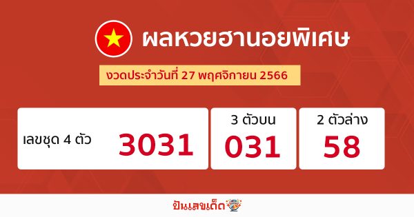 ผลหวยฮานอยพิเศษ 27/11/66-"Special Hanoi lottery results 27-11-66"