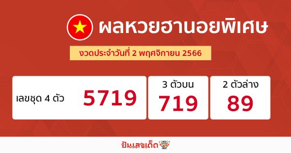 ผลหวยฮานอยพิเศษ 2/11/66-"Special Hanoi lottery results 2-11-66"