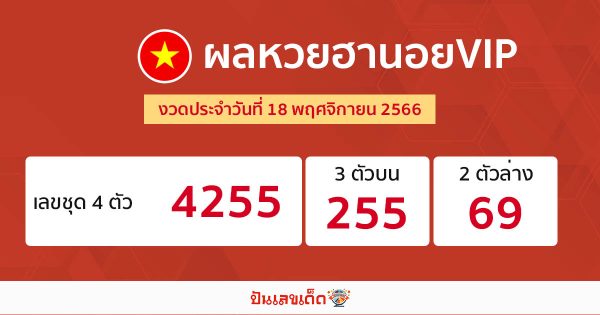 ผลหวยฮานอยVIP 18/11/66 - "Hanoi VIP lottery results 18/11/66"