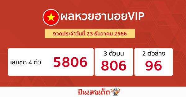 ผลหวยฮานอยVIP 23/12/66-"Hanoi VIP lottery results."
