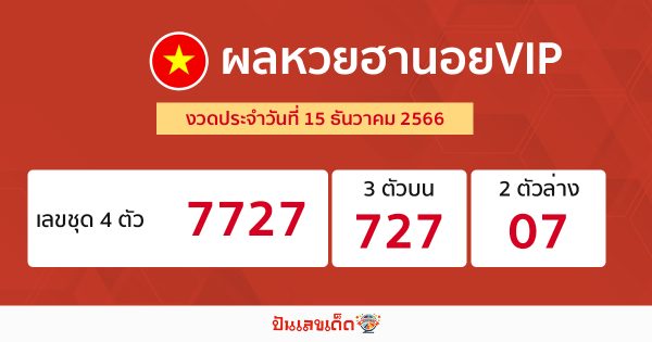 ผลหวยฮานอยVIP 15/12/66-"Hanoi VIP lottery results 15/12/66"