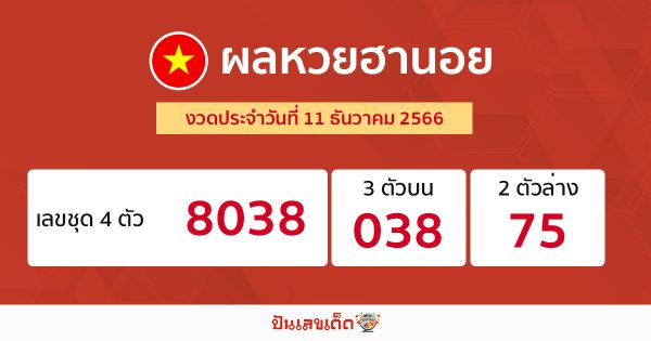 ผลหวยฮานอย 11/12/66-"Hanoi lottery results 11-12-66"