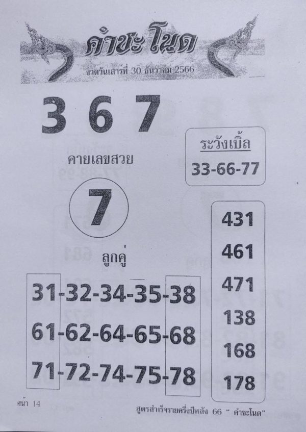 คำชะโนด 30 12 66 - "Khamchanot lottery"