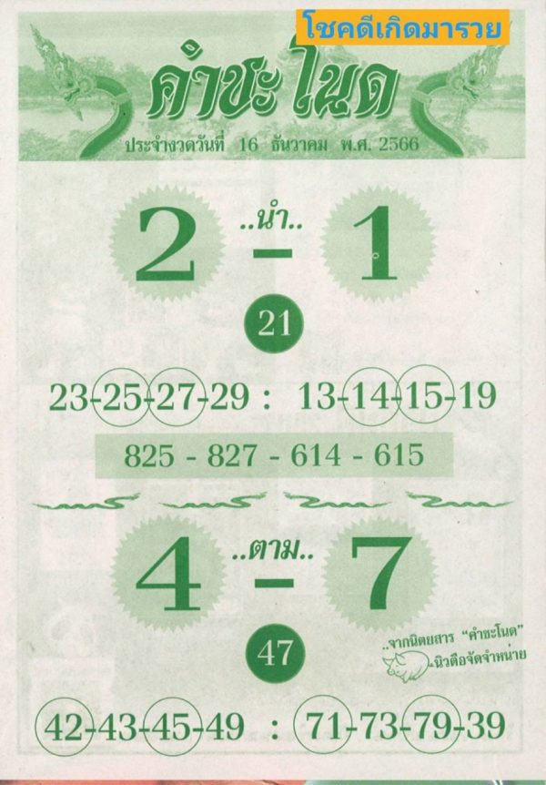 หวยคําชะโนด ล่าสุด-''Latest Khamchanod lottery''