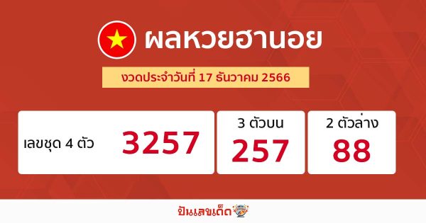 ผลหวยฮานอย 17/12/66 - "Normal Hanoi lottery"