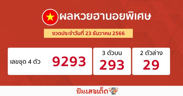ผลหวยฮานอยพิเศษ 23/12/66-"Special Hanoi lottery results."