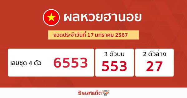 ผลหวยฮานอย 17/1/67 -"Hanoi lottery results"