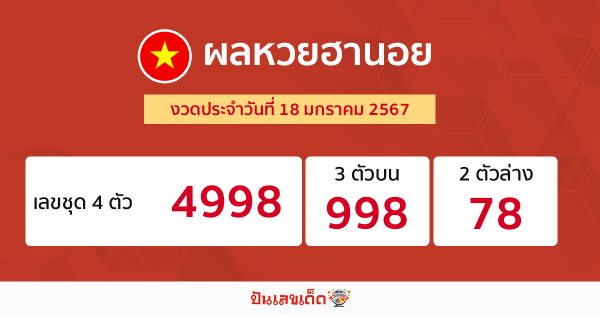 ผลหวยฮานอย 18/1/2567 -"Hanoi lottery results18/1/2567"