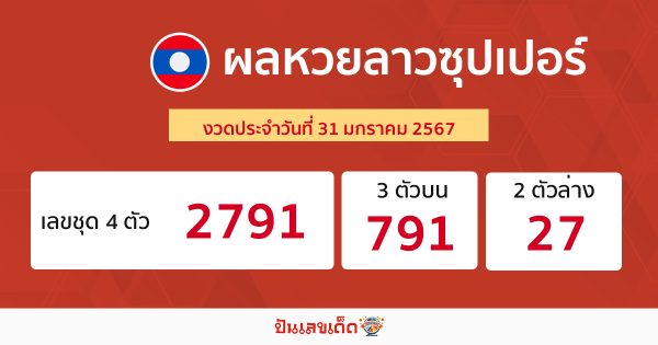 ผลหวยลาวซุปเปอร์ 31/01/67 -"Lao Super Lottery results 31/01/67"