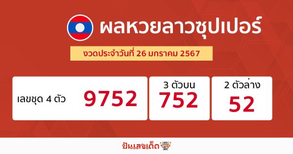 ผลหวยลาวซุปเปอร์ 26/1/67-"Lao Super Lottery results 26-1-67"