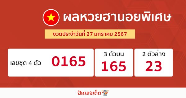 ผลหวยฮานอยพิเศษ 27/1/67-"Special Hanoi lottery results 27/1/67"