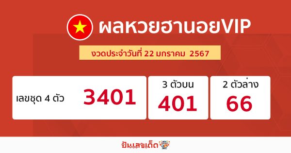 ผลหวยฮานอยVIP 22/1/67 - "Hanoi VIP lottery results 22/1/67"