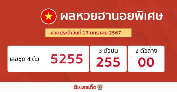 ผลหวยฮานอยพิเศษ 17/1/67-"Special Hanoi lottery results7"