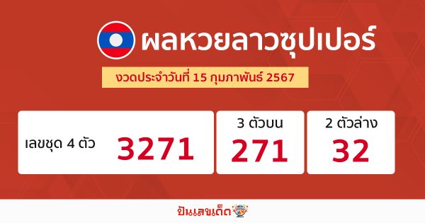 ผลหวยลาวซุปเปอร์ 15/02/67-"Check Lao Super lottery results"