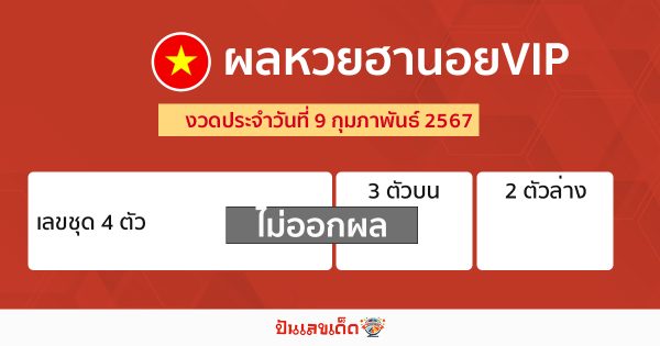 ผลหวยฮานอยVIP 9/02/67-"Hanoi VIP lottery results"