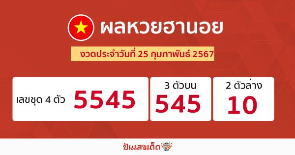 ผลหวยฮานอย 25/02/67-"Hanoi lottery results"