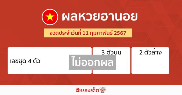 ผลหวยฮานอย 11/02/67-"Hanoi lottery results"